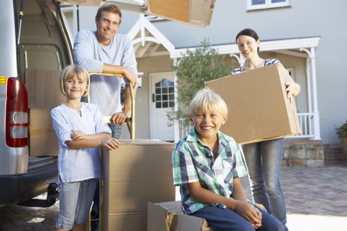 Careful loading of boxes and furniture into a moving van