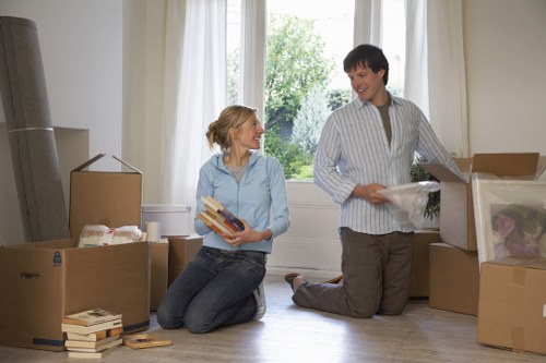 Packed household items secured for safe transport inside a moving van