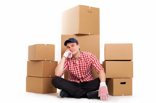 Packed moving boxes ready for a home removal in Camden